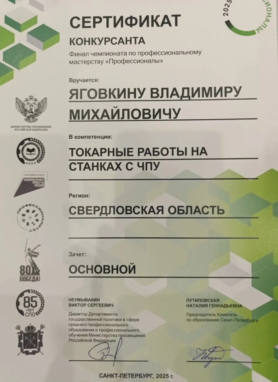 Призер Финала чемпионата «Профессионалы 2025» г. Санкт-Петербург